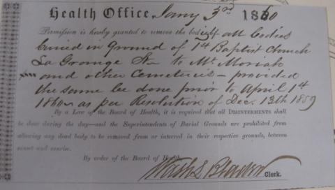 “Board of Health license, January 3, 1860” Record Group 7.3, Original Church Records, First Baptist Church of Philadelphia, American Baptist Historical Society, Mercer University, Atlanta, Georgia (Photo Credit: Nicholas E. Bonneau, 2017)